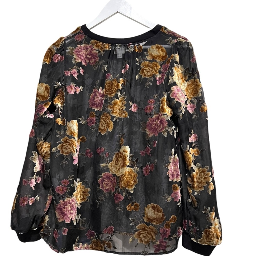 A NEW DAY Sheer Floral Velvet Application Sweatshirt Top Crewneck Black Sz S - Picture 8 of 12